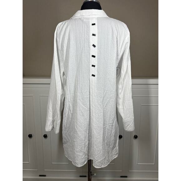 Habitat Pucker Weave White Long Sleeve Loose Fit Blouse Top Toggle Buttons Sz M - Picture 6 of 15